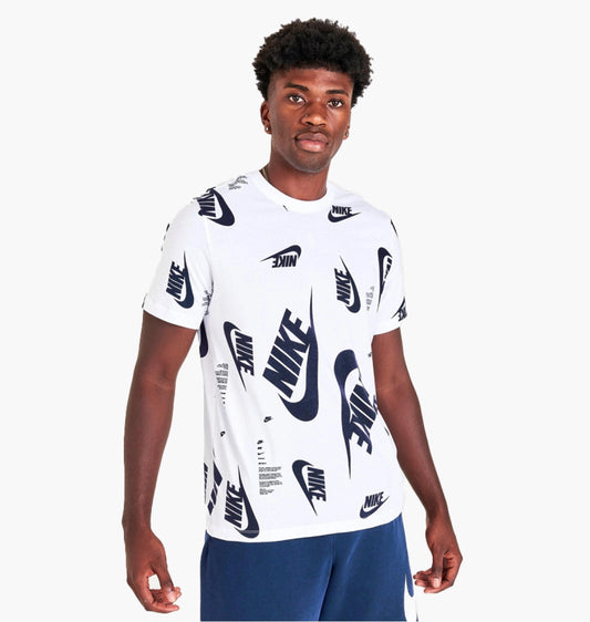 Tee Shirt Nike swoosh repeat Blanc /Bleu