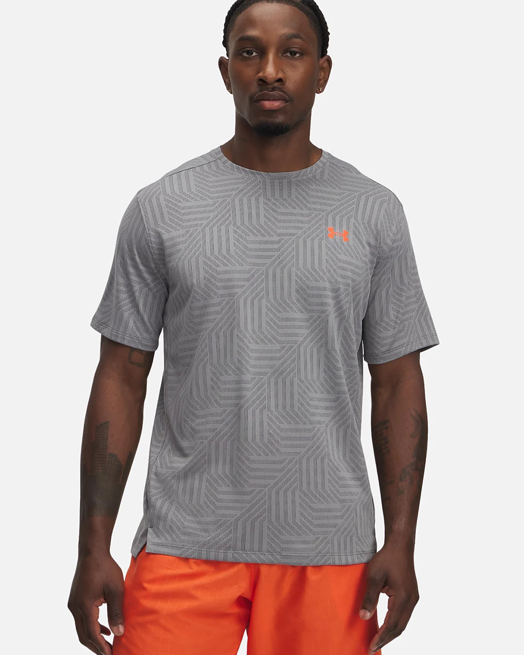 T-SHIRT UNDER ARMOUR TECH VENT GEOTESSA - GRIS/ORANGE